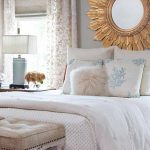bedroom-with-large-sunburst-mirror-wall-decor-in-gold